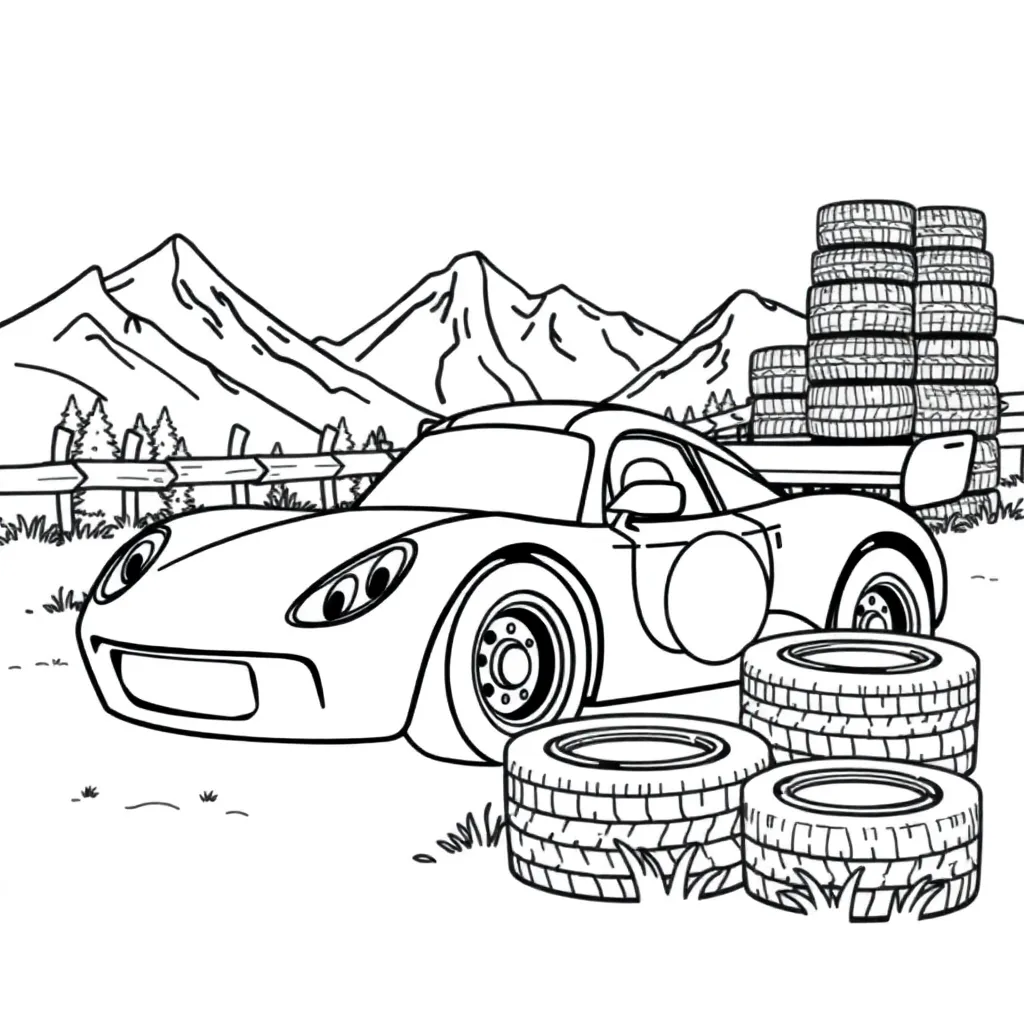 Cars Racewagen Animatie Circuit Avontuur coloring page for children