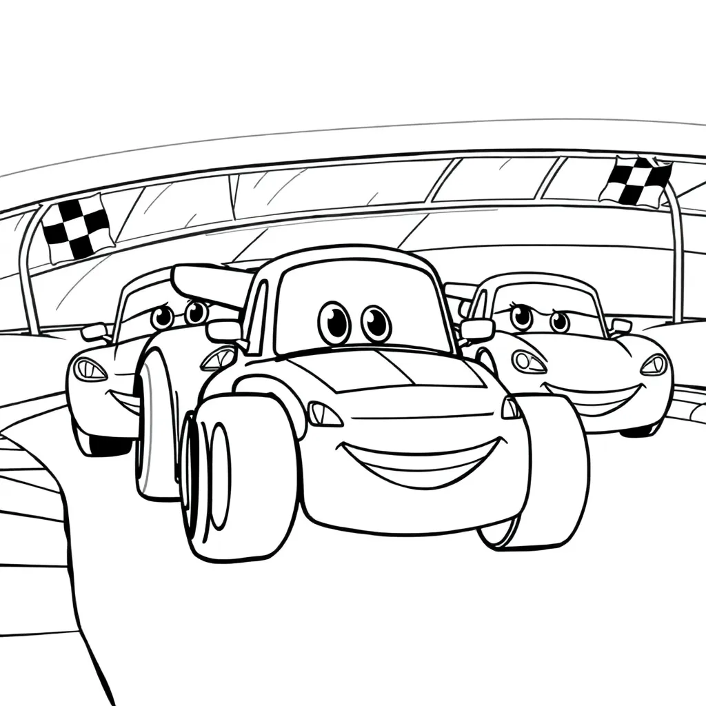 Cars Racewagen Cartoon Motorsport Animatie coloring page for children