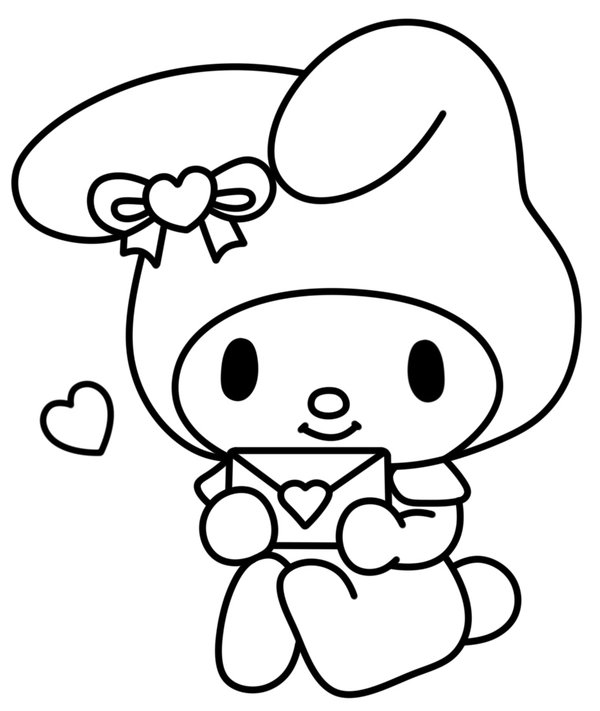 Carta de San Valentín de My Melody Holding coloring page for children