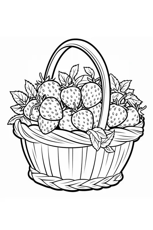 Cesta Con Fresas Con Hojas coloring page for children