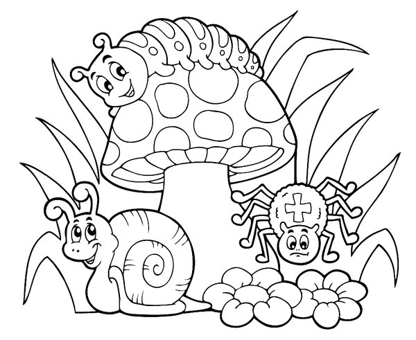 Champignon D Automne Araignee Escargot Et Chenille coloring page for children