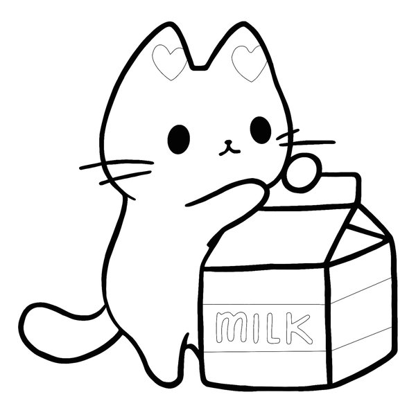 Chat Kawaii Avec Du Lait coloring page for children