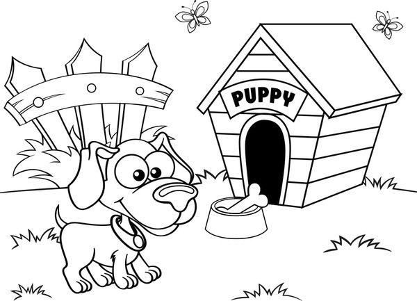 Chien chiot dans le jardin coloring page for children