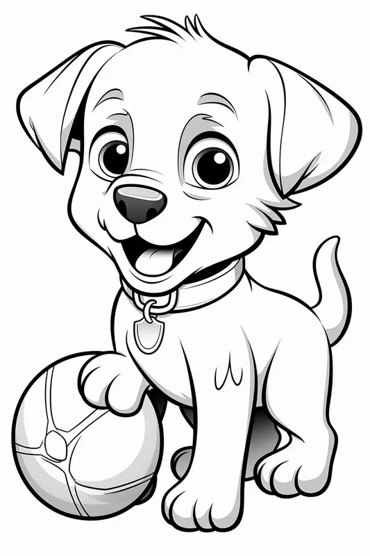 Chien Heureux Jouant Avec Une Balle coloring page for children