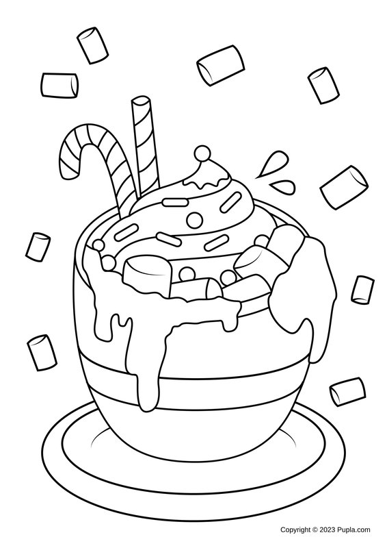 Chocolat Chaud Et Guimauves coloring page for children
