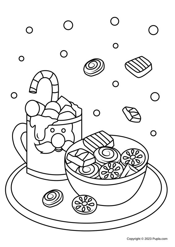 Chocolate Caliente Y Dulces coloring page for children
