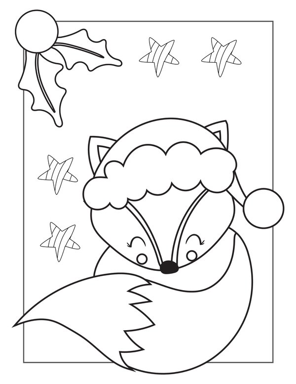 Christmas Fox coloring page for children