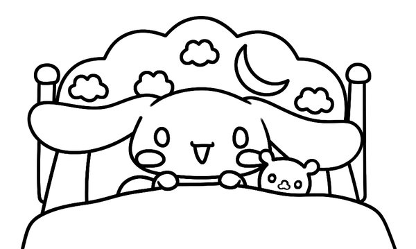Cinnamoroll Bed Teddy Bear coloring page for children