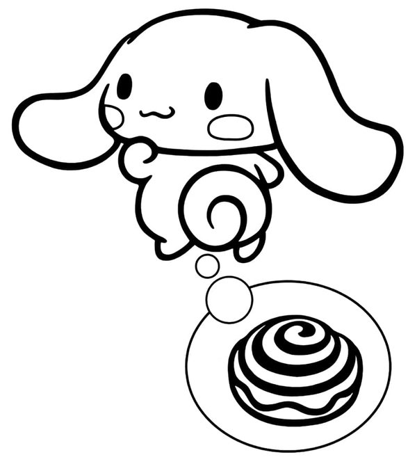 Cinnamoroll Thinking About Cinnamon Roll coloring page for children