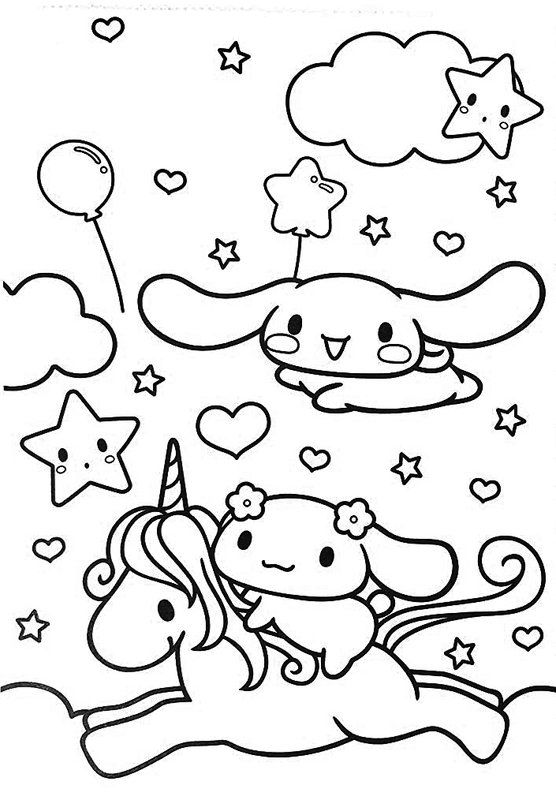 Cinnamoroll Unicorn Sky coloring page for children