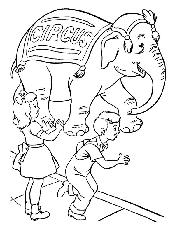 Circus Olifant Jongen Meisje coloring page for children