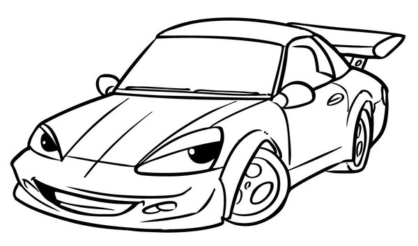 Coche De Carreras Con Ojos Y Boca coloring page for children