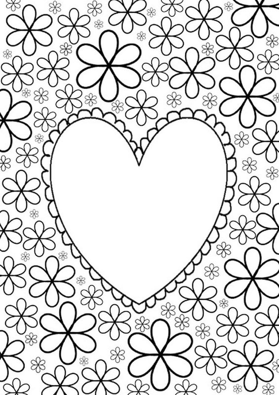 Coeur Avec Fleurs coloring page for children