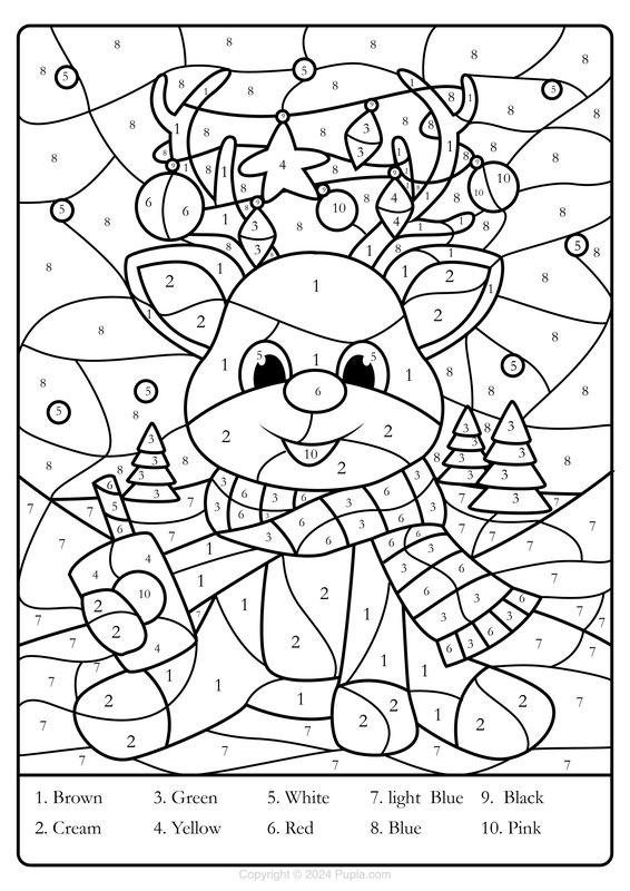 Color By Number Christmas Reindeer coloring page for children