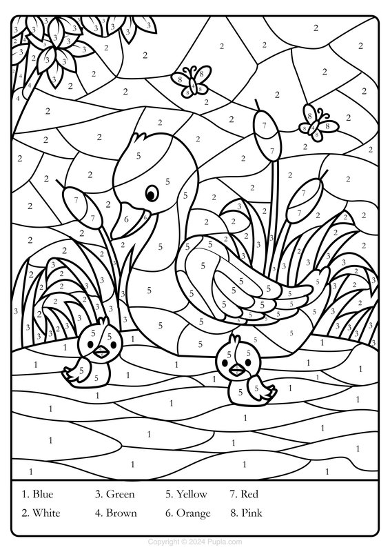 Color By Number Ducks coloring page for children