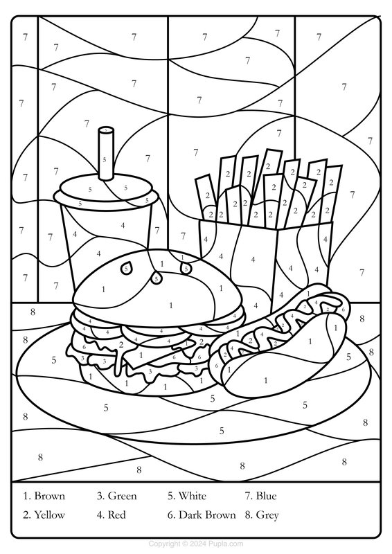Color By Number Fastfood coloring page for children