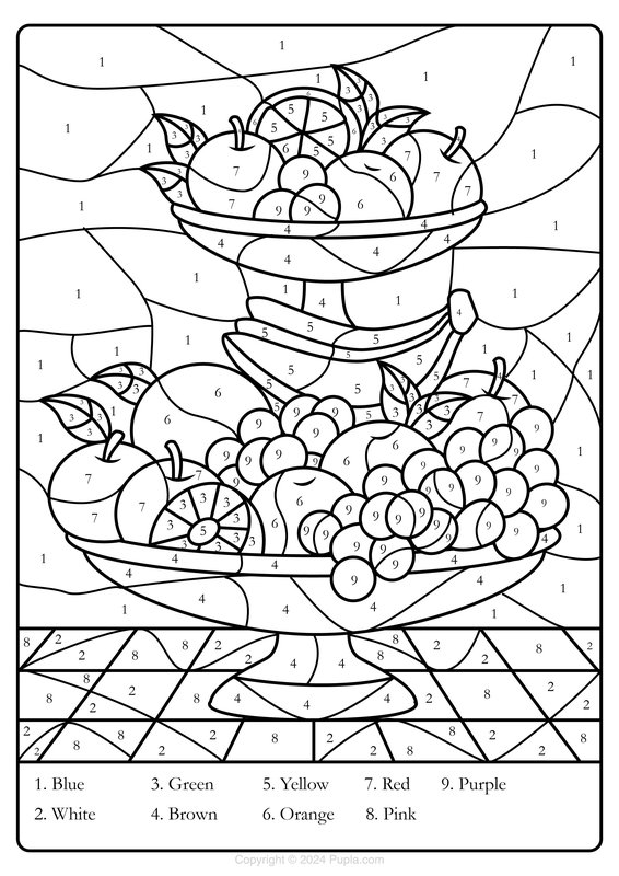 Color By Number Fruit Bowl coloring page for children