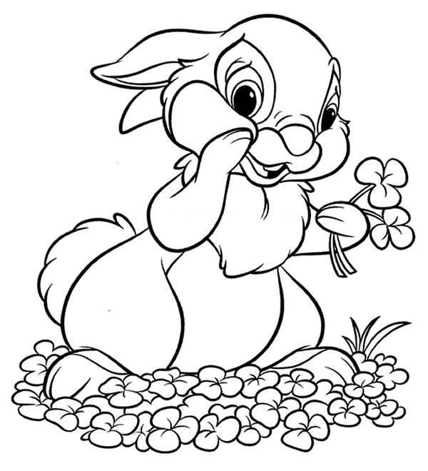 Feuille de coloriage Conejito Thumper avec trèfles
