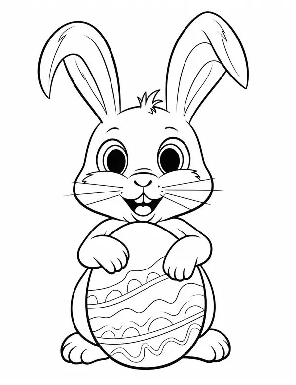 Conejo De Pascua Feliz Sosteniendo Un Huevo coloring page for children