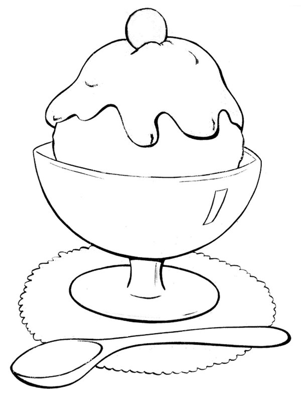 Creme Glacee A La Cerise Et A La Cuillere coloring page for children