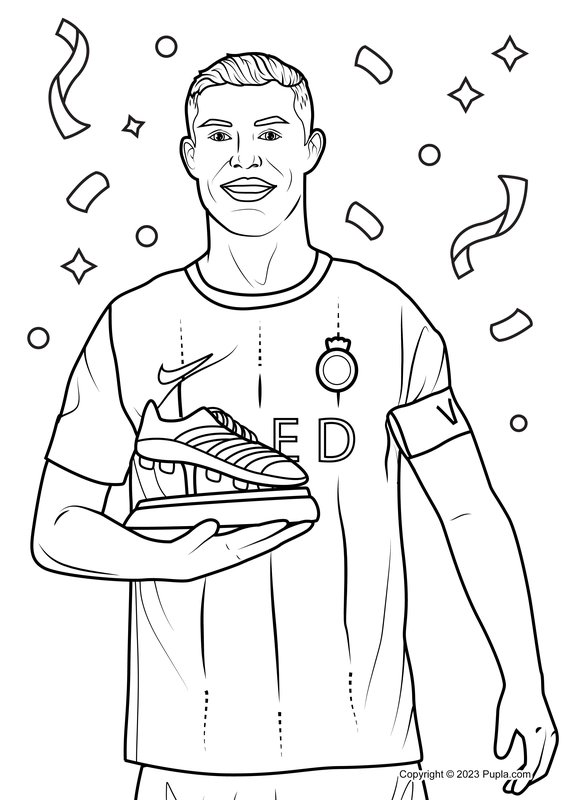 Cristiano Ronaldo mit einer Trophäe coloring page for children