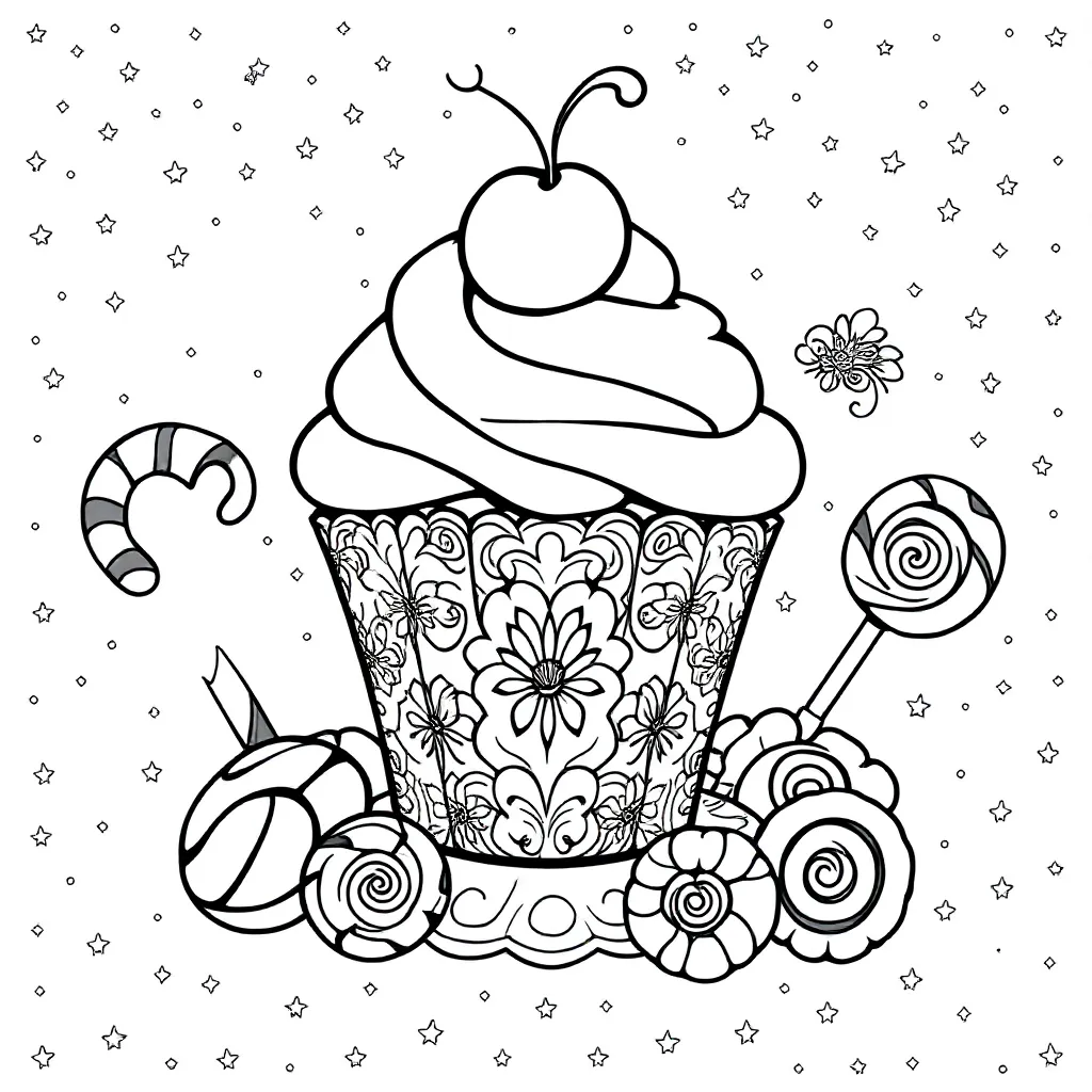 Cupcake coloring page for children