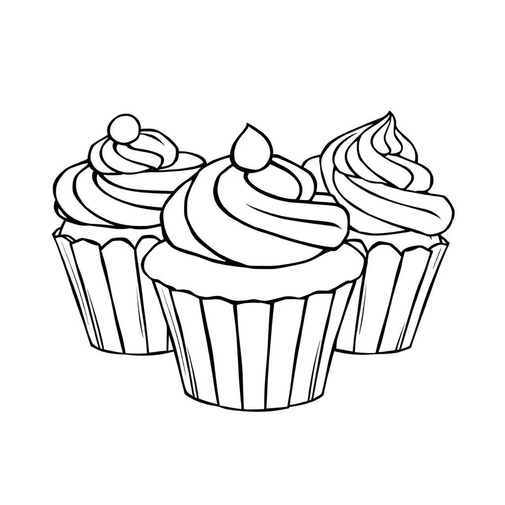 Cupcakes Bakken Zoet Feestelijk Dessert coloring page for children
