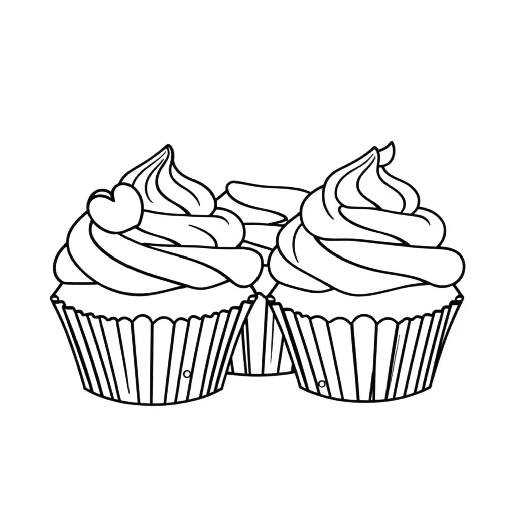 Cupcakes Bakken Zoet Feestelijk Dessert coloring page for children