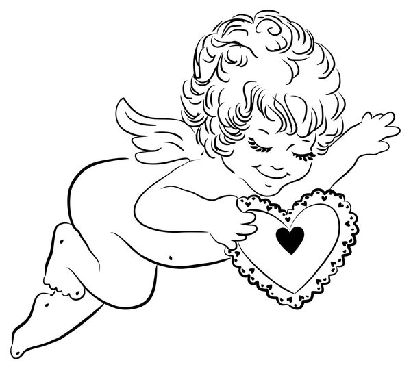 Cupidon Tenant Le Coeur coloring page for children