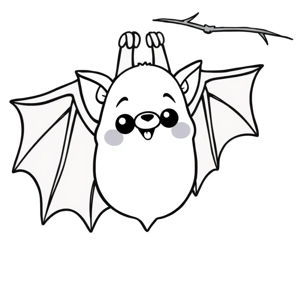 cute, bat, hangs, upside, down coloring page for children