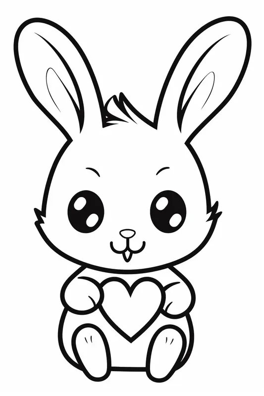 Cute Bunny Holding a Heart coloring page for children