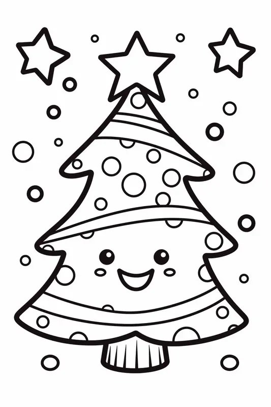 Cute Christmas Tree With Stars coloring page for children