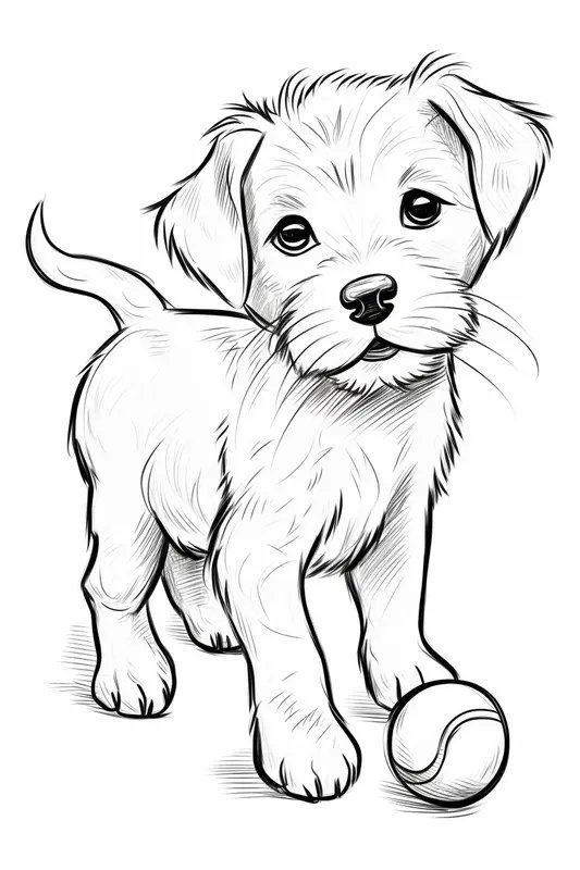 Cute Dog Playing Fetch coloring page for children