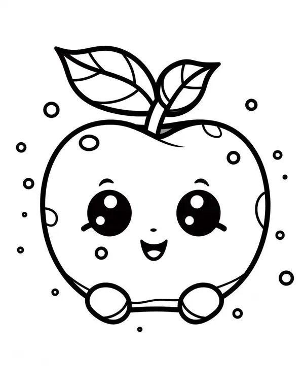 Cute Kawaii Apple With Leaves coloring page for children