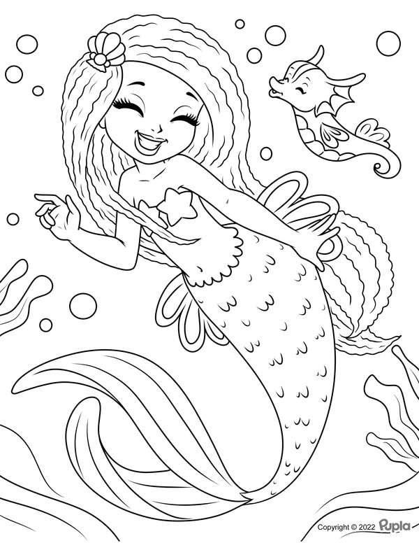 Cute Mermaid Seahorse coloring page for children