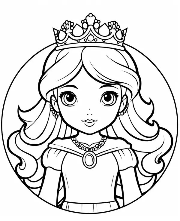 Cute Princess In A Circle coloring page for children