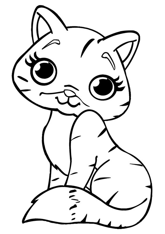 Cute Sitting Kitten coloring page for children