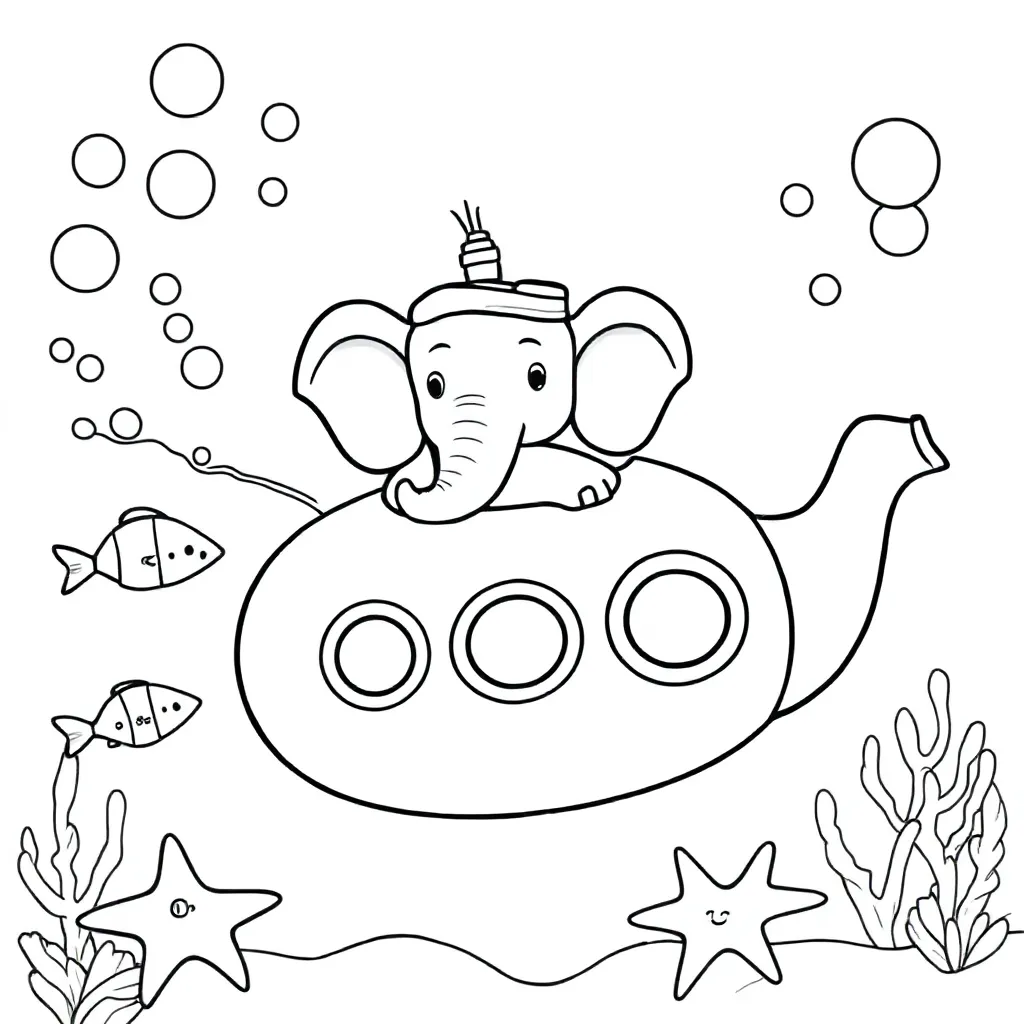 Dappere Olifant Zeilt Op Theepot Onderzeeer Door Bubbelzee coloring page for children