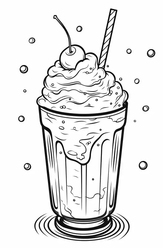 Delicieux Milk Shake Avec Une Paille Et Une Cerise coloring page for children