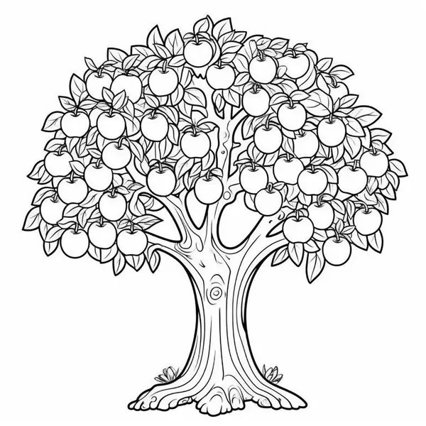 Detaillierter Apfelbaum coloring page for children