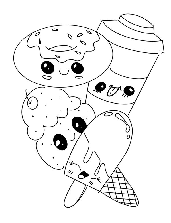 Diferentes Alimentos Kawaii coloring page for children