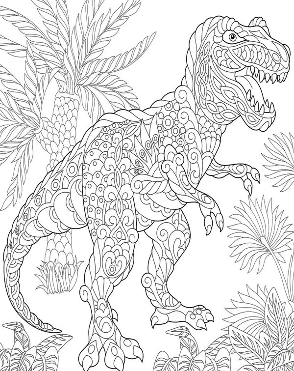 Feuille de coloriage Dinosaure T-Rex Détaillée