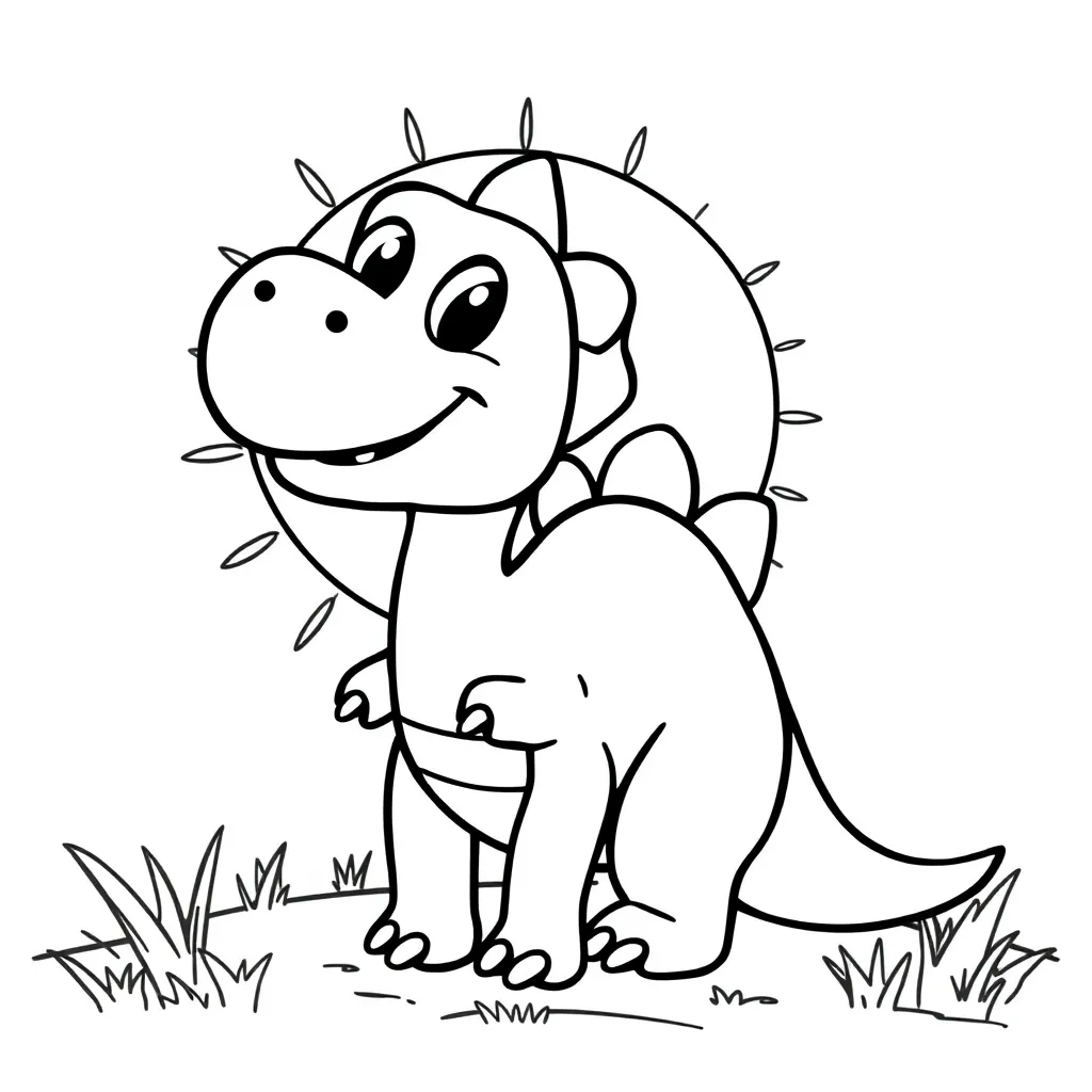 Plantilla de Coloreado Gratis Dinosaurio Dibujo Animación Adorable Aventura Naturaleza Plantilla de Coloreado