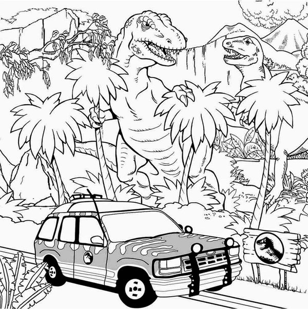 Dinosaurus Jurassic Park Auto coloring page for children