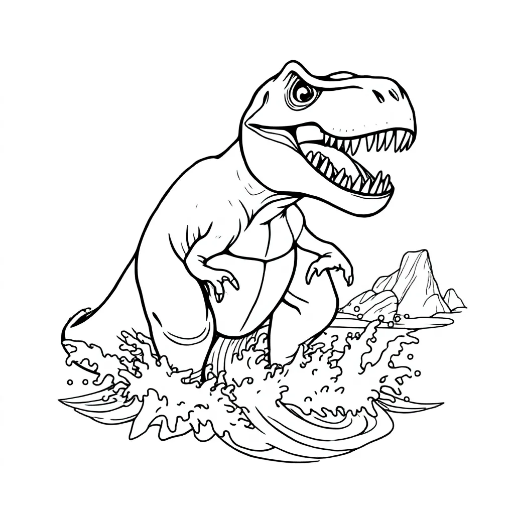 Dinosaurus Met Scherpe Tanden Die Uit De Zee Gelopen Komt coloring page for children
