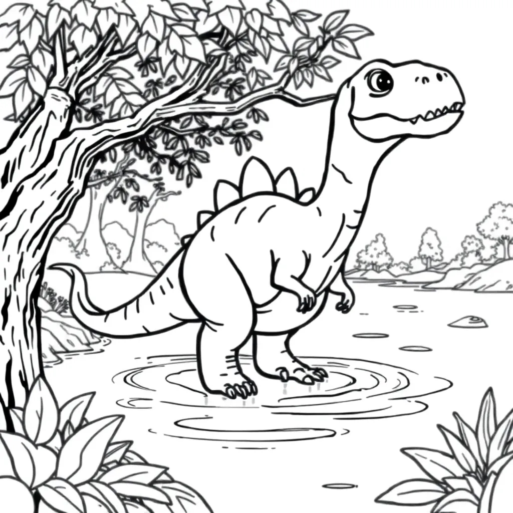 Plantilla de Coloreado Gratis Dinosaurio Prehistoria Naturaleza Dibujos Animados Aventura Coloreado