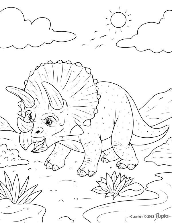 Dinosaurus Triceratops Zon coloring page for children