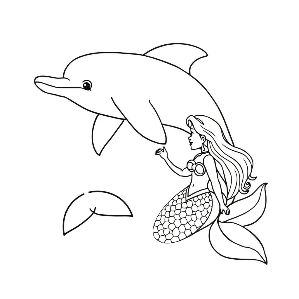 Dolfijn Zee Zoogdier Natuur Zwemmen coloring page for children