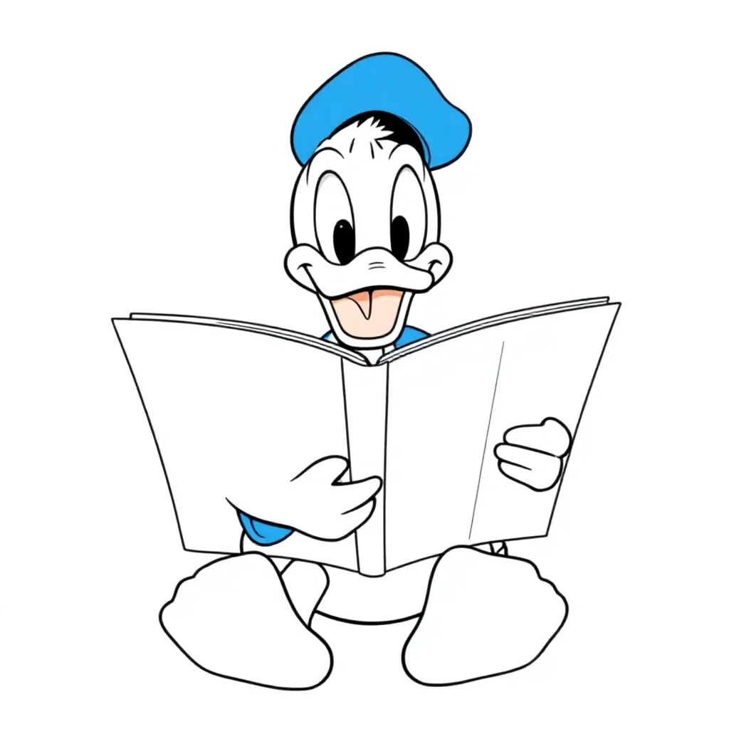 donald duck met heel groot stripboek coloring page for children