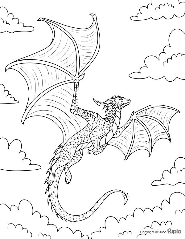 Dragon Flying coloring page for children